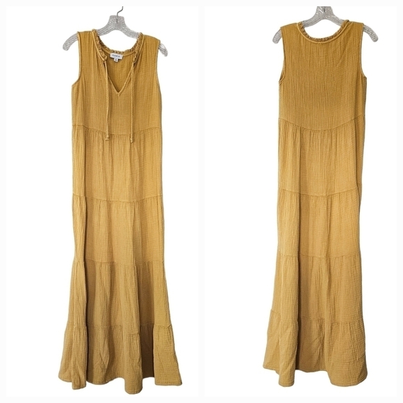 Evereve Georgia gauze yellow tiered maxi dress size XS - Picture 2 of 6